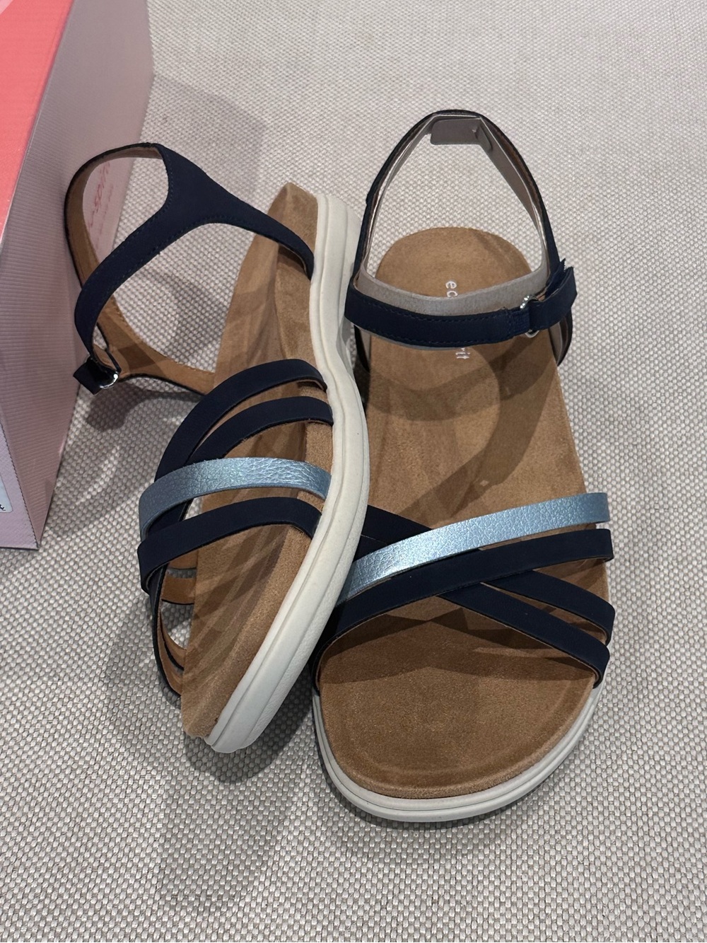 EASY SPIRIT size 9.5 Dark Blue Dottle Comfort Lightweight Velcro Sandals NEW - Picture 5 of 15